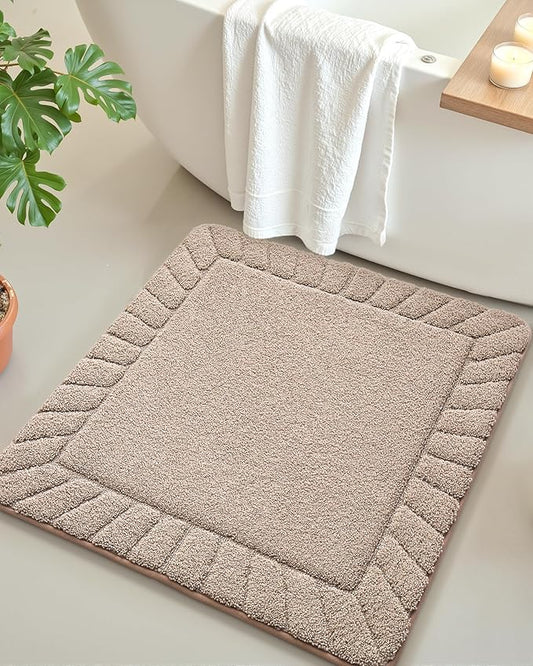 Color&Geometry Square Bath Mats for Bathroom Non Slip, 24"x24" Taupe Bathroom Rugs Absorbent, Washable Bath Rugs Shower Mat Outside Shower