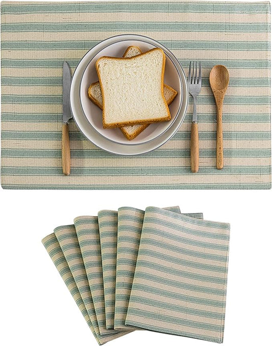 Home Brilliant Placemats Set of 6 Heat Resistant Dining Table Mat for Kitchen Table Dinner Decor, 13 x 19 inches, Stripes, Sage Green