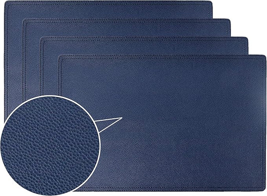 Faux Leather Placemats, PU Table Mats, Set of 4, Waterproof, Stain Resistant, Heat Resistant, Non-Slip Easy to Clean for Kitchen Dining Table,Conference Table C Blue Rectangle