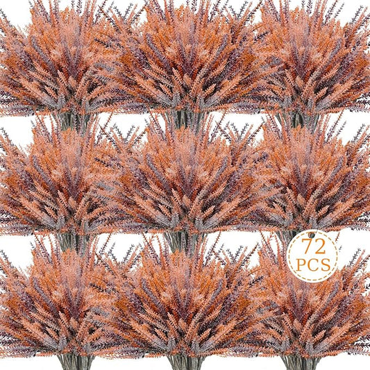 Agusbagli 72 Bundles Artificial Fall Flowers Outdoors, UV Resistant Fake Lavenders No Fade Faux Plants Arrangement for Thanksgiving Autumn Weddings Indoor Home Decorations