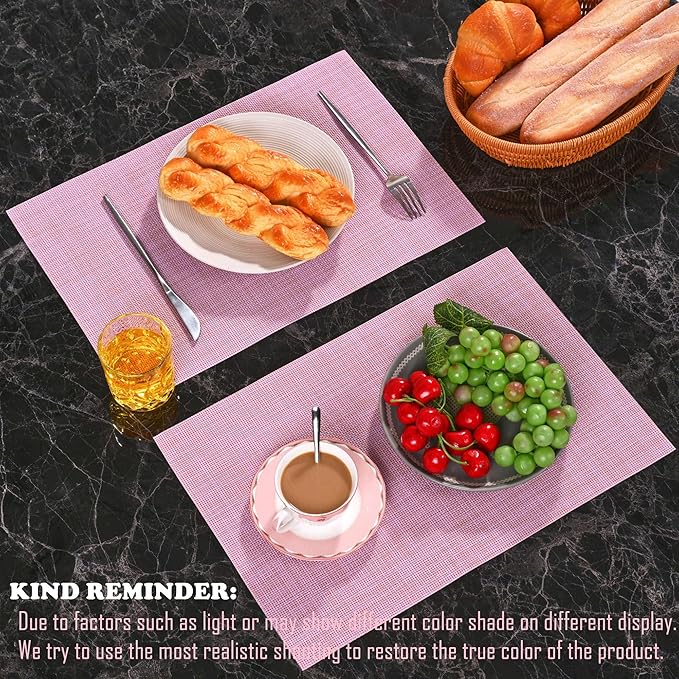 Zupro Placemats Set of 4 Washable Heat-Resistant Non Slip Braided Table Mats Woven PVC Vinyl Kitchen Dining Patio Table Place Mats for Dinner Parties BBQs Indoor and Ourdoor Use.18"x12"(Pink)