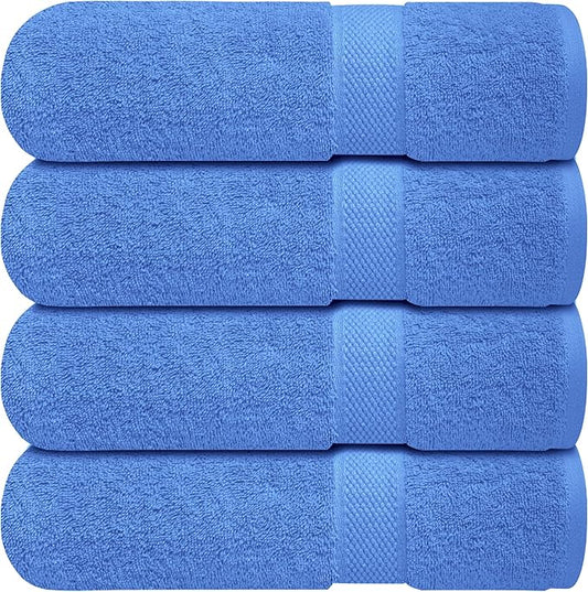 Infinitee Xclusives Luxury 100% Ring-Spun Cotton Bath Towels Set of 4 (27x54 inches) – Soft, Absorbent & Quick-Drying Towels for Bathroom, Gym, Spa & Hotel Use (Eloquent Blue)