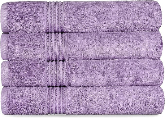 Superior Egyptian Cotton 4-Piece Bath Towel Set for Shower, Bath, Spa, Resort, Hotel, Soft Body Towels, Airbnb Essentials, Apartment, Dorm, Quick Dry, Absorbent, Bathroom Basics, Royal Purple