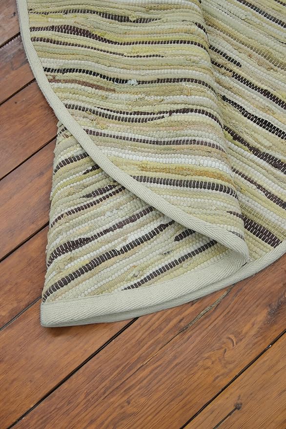 Area Rugs 4Ft Round Beige Cotton Rug Farmhouse Handwoven for Bedroom, Bathroom,Living Room | Boho Reversible Washable RagRug Circle Carpet for Kitchen, Patio, Kids Playroom, Nursery