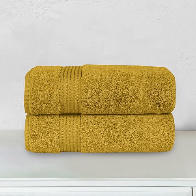 Elegant Comfort Premium Turkish Cotton 2 Pack Bath Towel Set - 27 x 54 inch, Luxurious Hotel Spa Quality 100% Turkish Cotton 2PC Bath Towel Set - Highly Absorbent - Soft Bathroom Towels, Gold