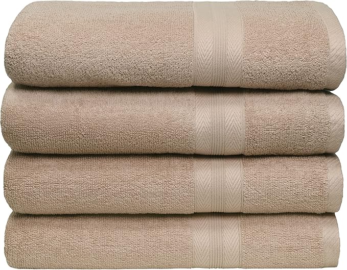 BOUTIQUO Premium Cotton 4 Pack Bath Towel Set - 100% Pure Cotton - 4 Bath Towels 27x54 - Ideal for Everyday use - Ultra Soft & Highly Absorbent - Tan