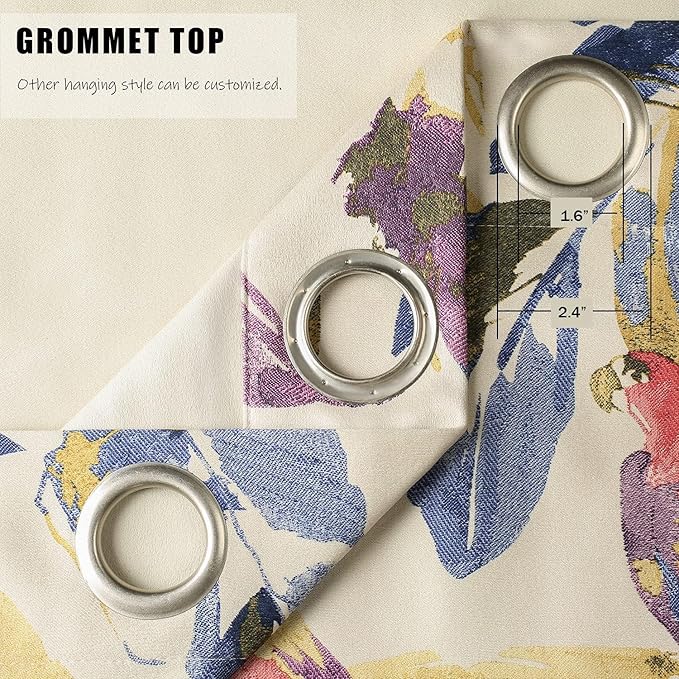Leeva Purple Curtains for Sliding Door, Tropical Style Leaves Macaw Printing Blackout Window Treatment, Decor Grommet Drapes for Living Room, 1 Piece, 100 x 84