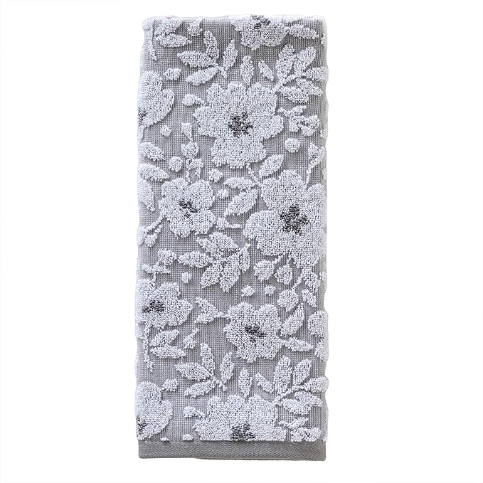 SKL Home Floral Jacquard Hand Towel Set, Gray, 2 Count