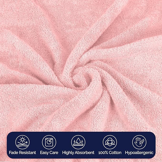 Elegant Comfort Premium Cotton 6-Piece Towel Set, Includes 2 Washcloths, 2 Hand Towels and 2 Bath Towels, 100% Turkish Cotton - Highly Absorbent and Super Soft Towels for Bathroom, Dusty Rose