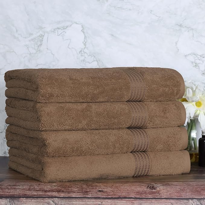 Superior Egyptian Cotton 4-Piece Bath Towel Set for Shower, Bath, Spa, Resort, Hotel, Soft Body Towels, Airbnb Essentials, Apartment, Dorm, Quick Dry, Absorbent, Bathroom Basics, Mocha