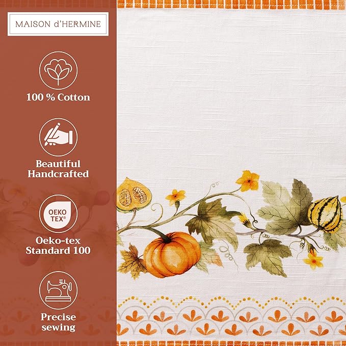Maison d' Hermine Placemats Set of 4 100% Cotton Washable Cloth Place Mats, Reusable Table Mats for Kitchen Dining Decoration, Party, Wedding, Restaurant (Pumpkin Garden - Cloudy Cream, 13" x 19")