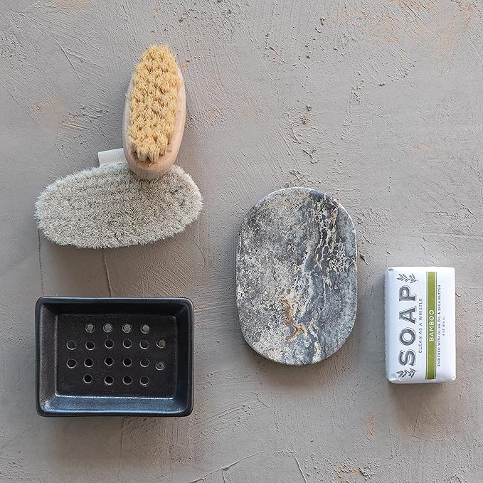 Creative Co-Op Travertine Soap Dish, Grey