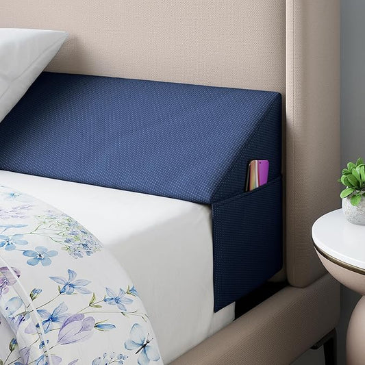 Wedge Pillow Headboard Bed Gap Filler Full - Headboard Pillow Full Size 54 X 10 X 6 - Long Pillow for Bed Wedge Gap Filler with Large Pocket for Bed Accessories - Mattress Gap Filler (Navy)