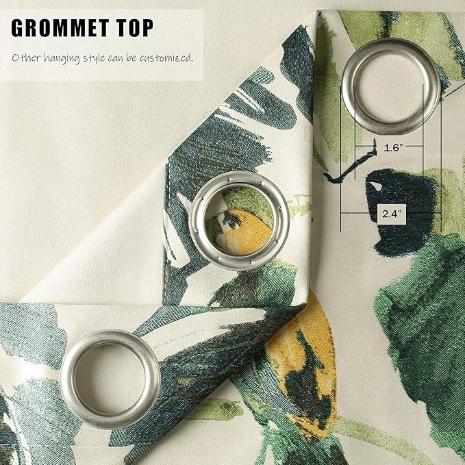 Leeva Extra Wide Curtains for Living Room, 1 Pc Blackout Curtains & Drapes Panel with Grommet, Green Macaw Pattern Print Window Treatment for Sliding Glass Door 100 Inches Wide
