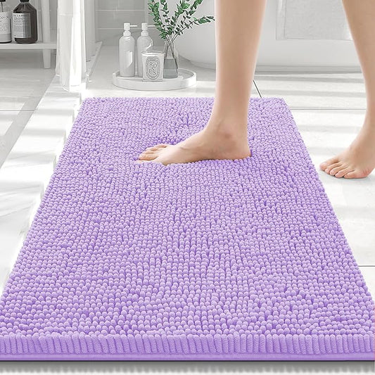 Smiry Luxury Chenille Bathroom Rugs 30x20, Extra Soft and Absorbent Shaggy Bath Mat, Machine Washable, Non-Slip Plush Carpet Runner for Tub, Shower, and Floor, Home Decor Accessories, Purple
