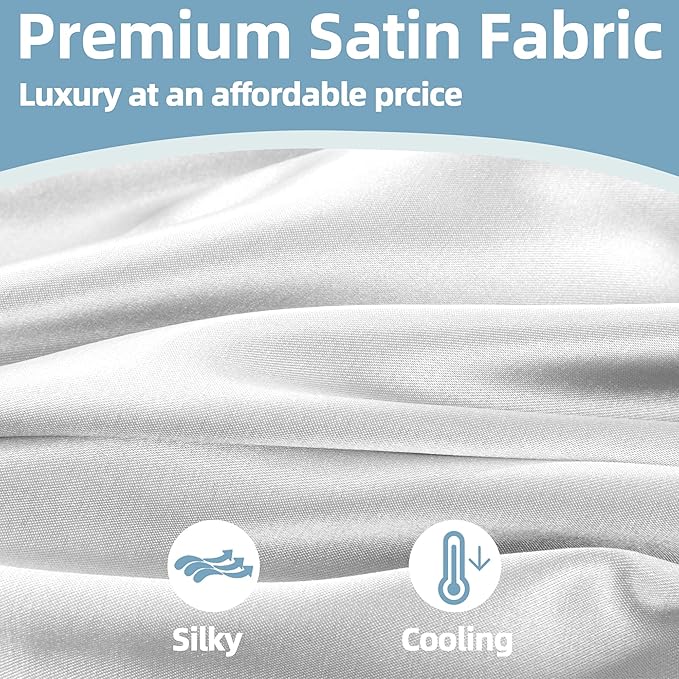 Silky Satin Pregnancy Pillow Cover (ONLY Pillowcase), U Shaped Luxurious Smooth Maternity Pillow Cover, Soft & Breathable Large Pillow Protector with Hidden Zip for Side Sleeper, White