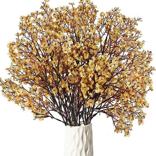 Mandy's Gold Artificial Baby’s Breath Flowers 15 Bundles Silk Gypsophila with Bendable Stems for Fall Centerpiece Wedding Decor and Table Arrangements
