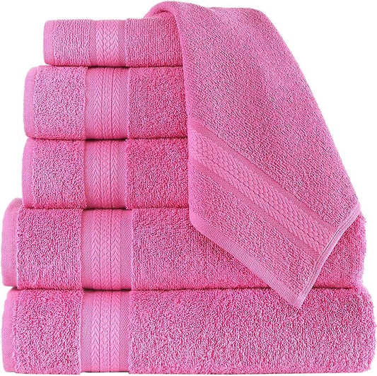 Quick-Dry, Soft & High Absorbent Bath Towels Cotton Turkish Bath Towel Set of 6 | Daily Use 100% Cotton Towels for Bathroom, Gym & More | Bathroom Towels Set (6 Pcs, Hot Pink)