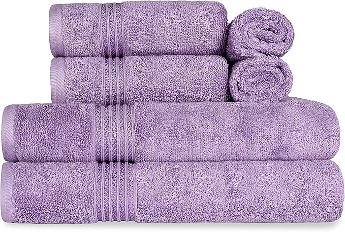 Superior Egyptian Cotton 6-Piece Towel Set, Bathroom Essentials, Towels For Bathroom, Apartment, Airbnb, Guest Bath, Face, Hand, Bath Towels, Washcloths, Absorbent, Fast Drying, Royal Purple