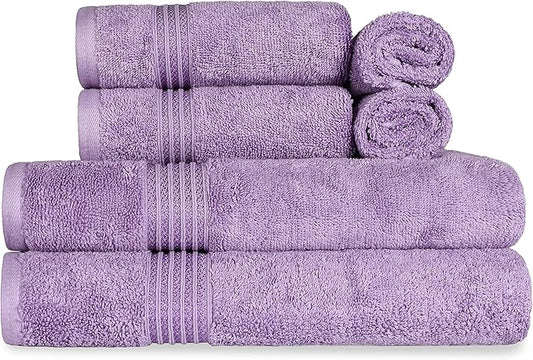 Superior Egyptian Cotton 6-Piece Towel Set, Bathroom Essentials, Towels For Bathroom, Apartment, Airbnb, Guest Bath, Face, Hand, Bath Towels, Washcloths, Absorbent, Fast Drying, Royal Purple