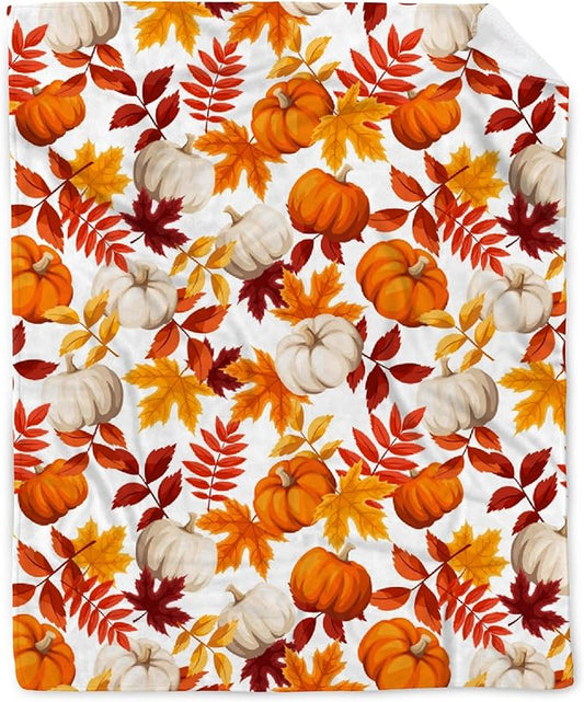 Fall Throw Blanket - Pumpkin Maple Leaf Autumn Blanket - Thanksgiving Fall Decor Gift - Ultra Plush Cozy Lightweight Thanksgiving Pumpkin Blanket for Sofa,Bed,Couch - 90"x120"-Familys/King Size