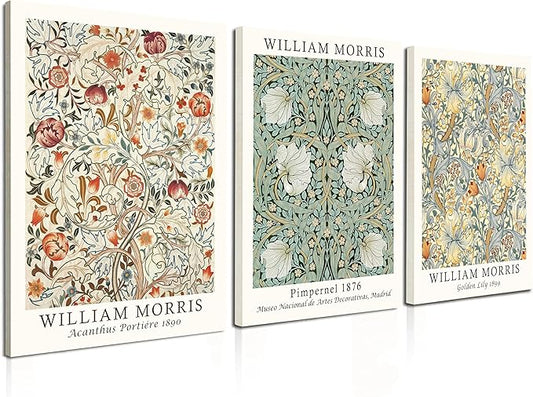 Induslyfe Framed Flower Wall Art Canvas Decor Set of 3, William Morris Wall Art Framed Prints Posters Mid Century Modern Art, Aesthetic Floral Botanical wall art for bedroom living room bathroom 12x16