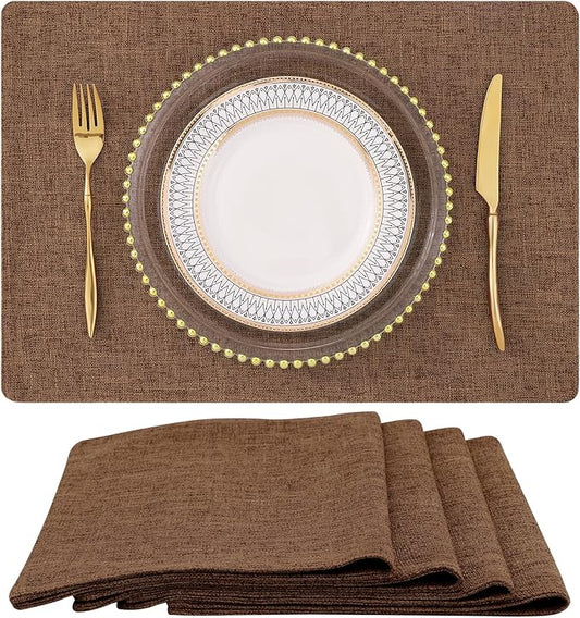 homing Brown Cloth Placemats Set of 4 – Cotton Linen Blend Washable Farmhouse Dining Table Mats for Indoors & Outdoors, Easy to Clean, 13 x 19 Inch