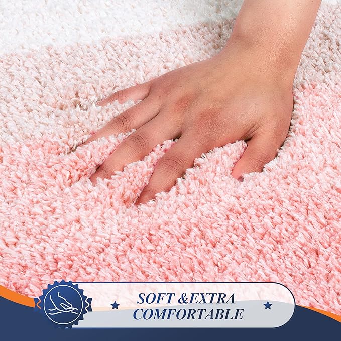Walensee Contour Bath Rug (20 x 24, Ombre Pink) Non-Slip Water Absorbent Soft Microfiber Shaggy U-Shape Toilet Rug