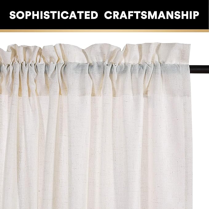 PrinceDeco Angora Linen Curtains 96 inch Length Rod Pocket Window Drapes for Bedroom Light Filtering Window Treatments for Living Room(2 Panels, 52" W x 96" L)