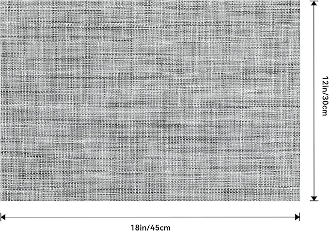 Leetaltree Linen Grey Placemats Set of 4 - Heat Resistant Non-Slip Place mats for Dining Table, Washable Durable PVC Vinyl Woven Table Mats（Linen Grey, 4）