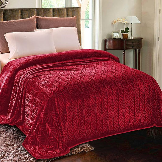 Whale Flotilla Flannel Fleece Twin Size Blanket for Bed, Soft Fluffy Velvet Bedspread Coverlet with Decorative Vintage Pattern for All Season, Warm and Lightweight, 60x80 Inch, Red
