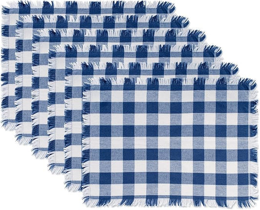 DII Heavyweight Fringed Check Tabletop Collection, Placemat Set, 13x19, Navy, 6 Piece
