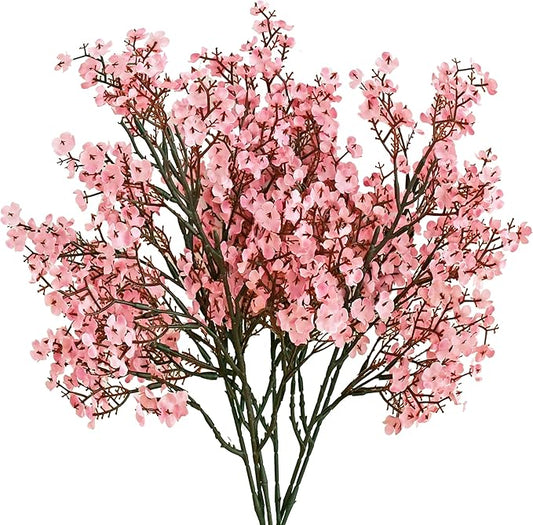 Mandy's Pink Artificial Baby’s Breath Flowers 6 Bundles Silk Gypsophila with Bendable Stems for Fall Centerpiece Wedding Decor and Table Arrangements