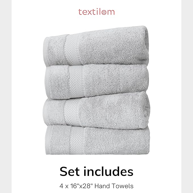 TEXTILOM Turkish Hand Towels for Bathroom – Hotel and Spa Quality & Soft & Absorbent & Quick Dry Bathroom Hand Towels – 100% Cotton Turkish Handtowel Set of 4 (16 x 28 inches) - Light Grey