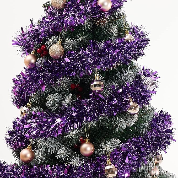 26.2 Feet Purple Holiday Tinsel Garland for Christmas,Halloween, Birthday, Weddings, Party Decorations, Xmas Foil Tinsel Garland for All-Season Home Indoor Outdoor Party Supplies(Purple)