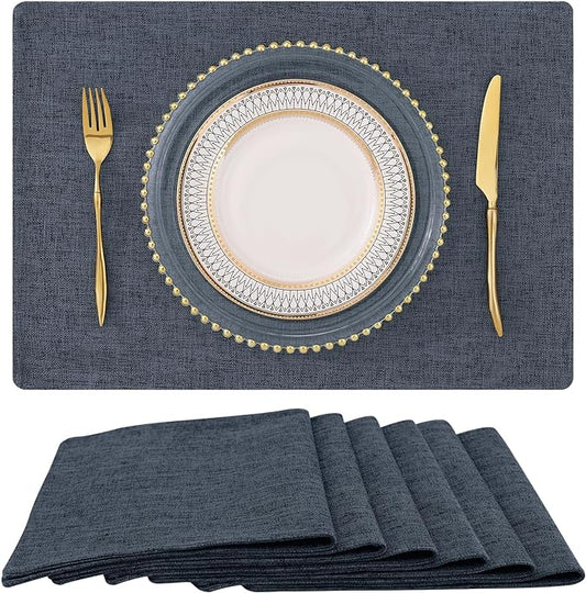 homing Charcoal Cloth Placemats Set of 6 – Cotton Linen Blend Washable Farmhouse Dining Table Mats for Indoors & Outdoors, Easy to Clean, 13x 19 Inch