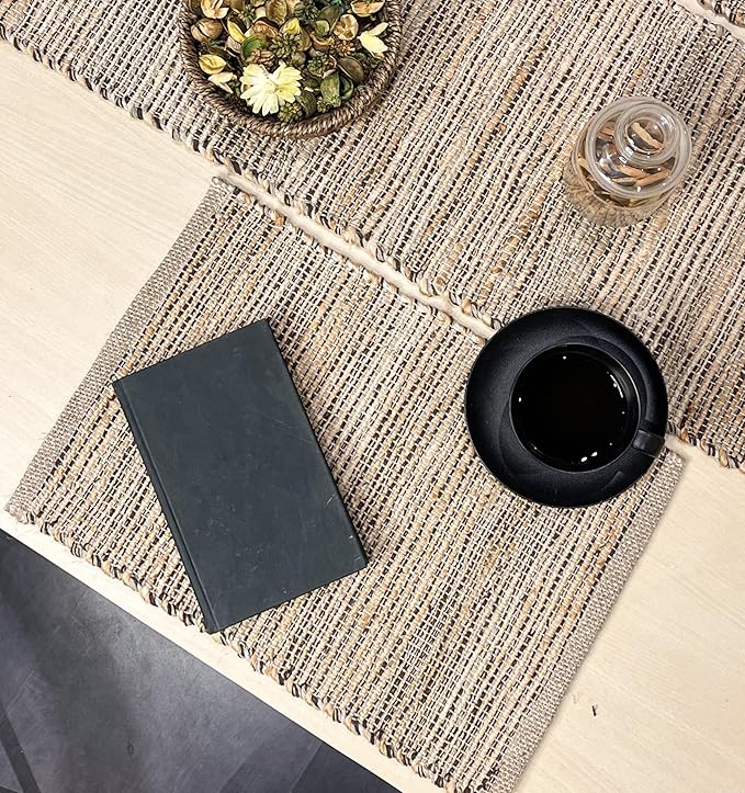 Chardin home Natural Jute - Ombre Brown Placemats, Set of 4 13x19 Inch Table Mats, Rustic Handmade Boho Placemat, Perfect for Holidays, Dinner Parties and Also Everyday Meals