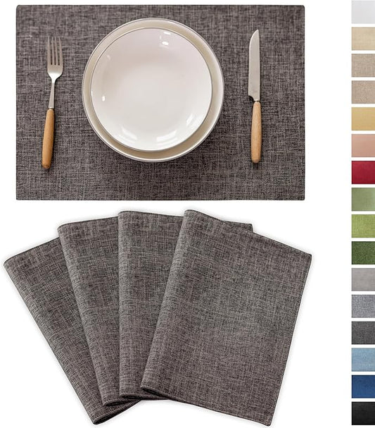 Demetex Placemats Table Mats Set of 4 Heat Resistant Washable Cloth Place Mats for Dining Table Holiday, Dark Grey