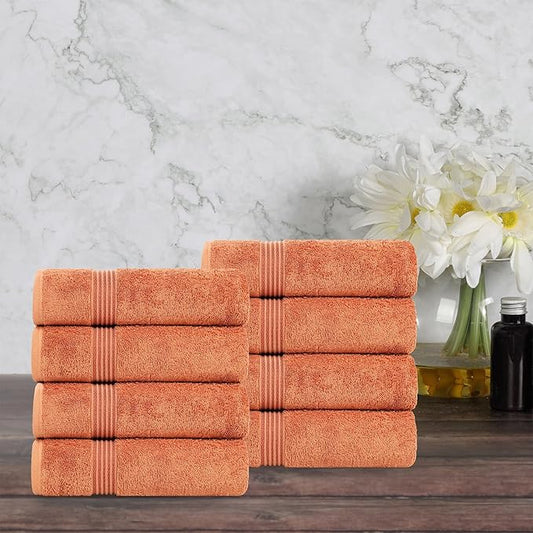 Superior Egyptian Cotton Hand Towel Set, Small Towels for Home Bathroom, Master, Guest Bath, Decor Essentials, Quick Dry, Absorbent, Kitchen, Spa, Hotel, Resort, Adult, Kids, Set of 8, Caramel Brown