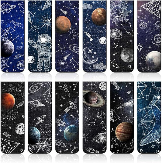 12 Pieces Magnetic Bookmarks Space Moon Roaming Bookmarks Magnetic Page Clip Space Assorted Book Markers Set for Students Reading, 12 Styles