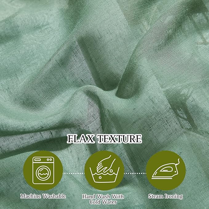 NICETOWN Linen Blend Flax Semi Sheer Window Curtains, Grommet Vertical Drapes Privacy with Light Through for Bedroom/Living Room, Olive Green, W52 x L72, 2 Pieces