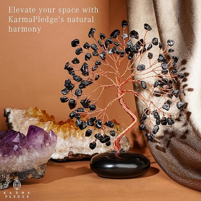 Black Obsidian Crystal Tree of Life Gifts for Women, Home and Office Desk Decor, 7 Chakra Reiki Healing, Tree for Positive Energy, Good Luck, Money, Meditation, Birthday Gifts