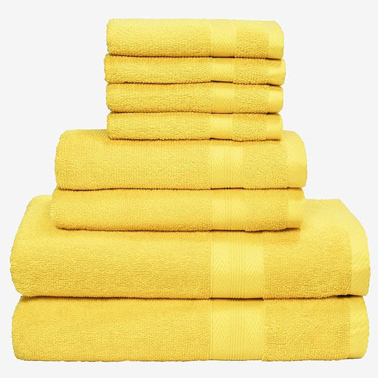 BOUTIQUO 8 Piece Towel Set 100% Ring Spun Cotton, 2 Bath Towels 27X54, 2 Hand Towels 16X28 and 4 Washcloths 13X13 - Ultra Soft Highly Absorbent Machine Washable Hotel Spa Quality - Lime Yellow