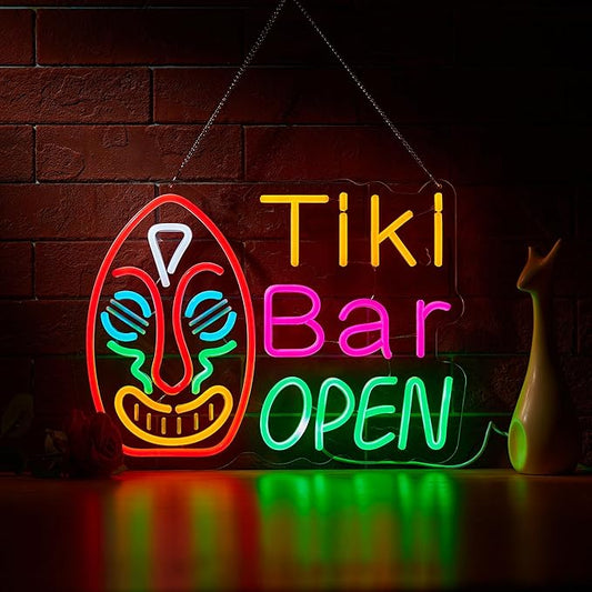 Tiki Bar Open Neon Sign for Wall Décor with Dimmable Switch LED Neon Signs Art Decor Light