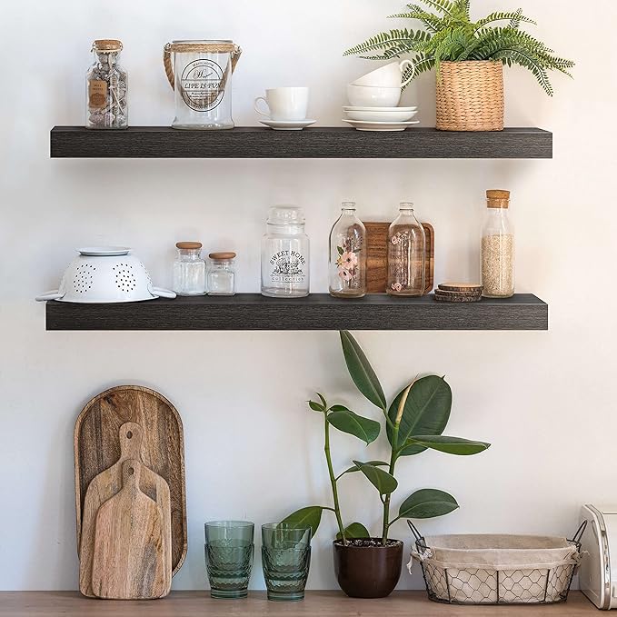 Floating Wall Shelves, 24" Mounted Hanging Shelf Set for Living Room, Office, Kitchen, Bathroom, Perfect Home Decor, Rustic Pattern Designed (Espresso)