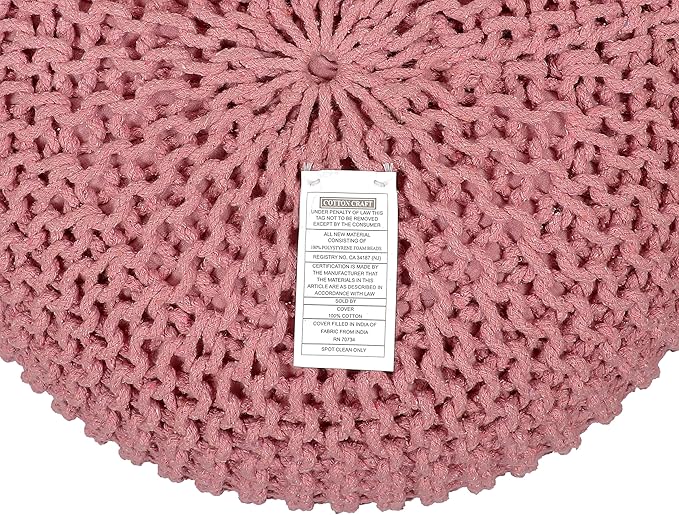 COTTON CRAFT Round Dori Pouf - Cotton Braid Cord Cable Knitted Ottoman - Foot Stool - Footrest - Floor Pouf - Woven Ottoman - Bean Bag - Living Room Dorm - 20 inches Diameter x 14 Height - Blush Pink