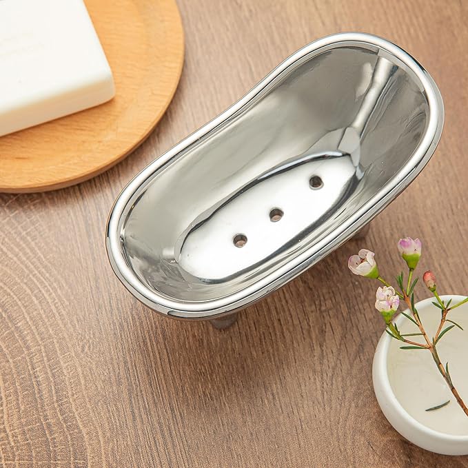 5.6" Ceramic Mini Bathtub Soap Dish Decortative Clawfoot Bathroom Soap Dish (Silver)