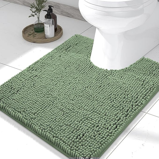 Smiry Luxury Chenille Toilet Rugs U-Shaped 24x20, Soft Absorbent Non-Slip Contour Bathroom Rugs for Toilet, Machine Washable Contoured Bath Mats, Olive Green