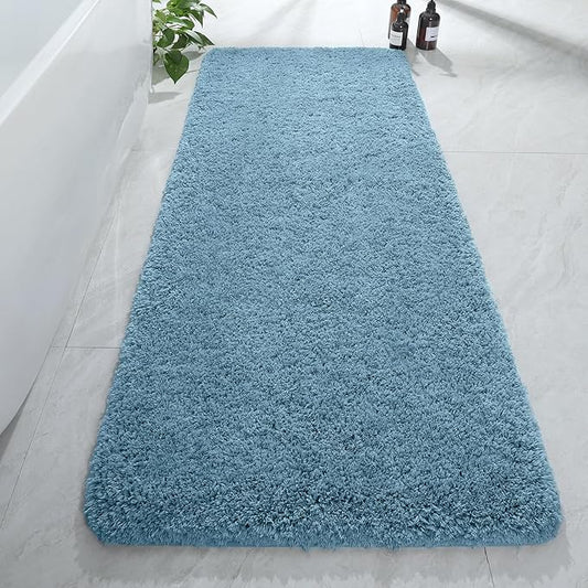 AROGAN Luxury Long Bathroom Runner Rug, 24x60 Inch Thick Soft and Absorbent Non Slip Bath Mat, Rubber Backing Quick Dry Rugs Carpets, Machine Washable Plush Mats for Shower Floor, Little Blue
