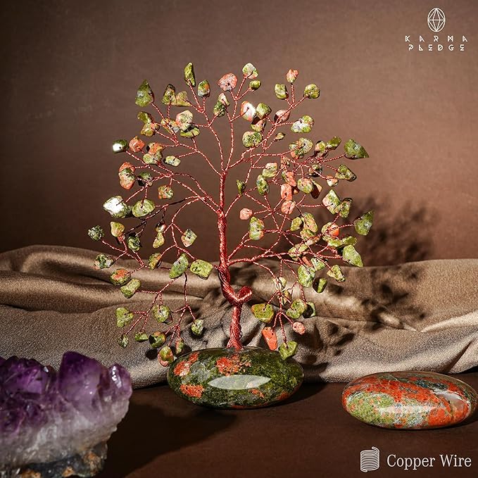Crystal Tree of Life Home and Office Feng Shui Decor, Unakite Healing Crystal Handmade Bonsai Tree for Positive Energy, Good Luck, Money, Christmas Decor, Birthday Gifts for Women, Mom